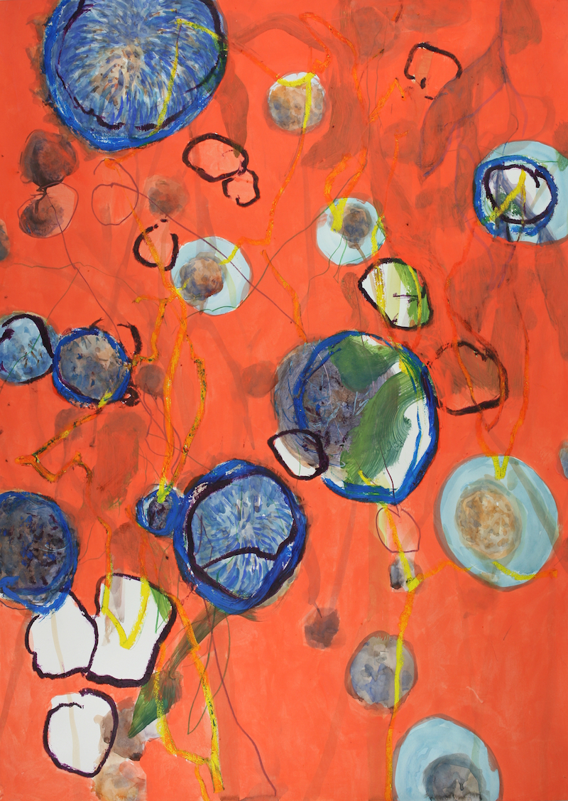 3 - Untitled ( tournesols fond rouge),2020,mixed media on paper,105x75cm web